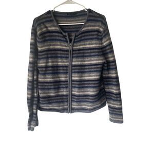 Eagle's Eye Vintage 90s Large 100% Wool Blue‎ Striped Grunge Full Zip Sweater
